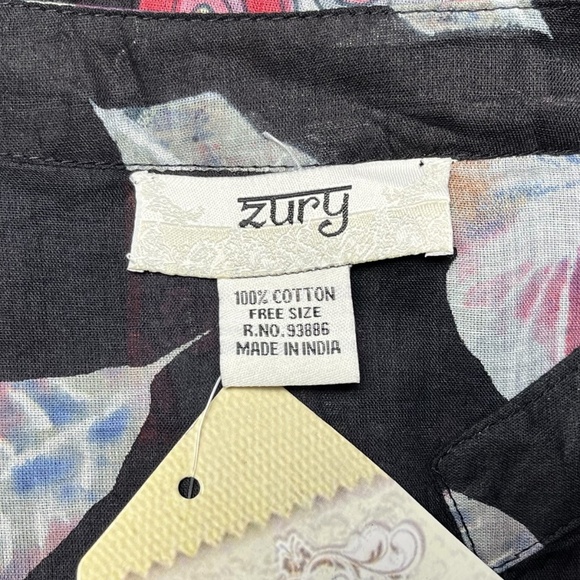 Zury Calypso Printed Boho Dress Cotton Black Pink Tie Front Tiered One Size - Picture 5 of 8